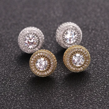 HipHop Jewelry 14K Gold Plated Cubic CZ Micro Pave Men Hiphop 18K Gold silver Earring Jewelry