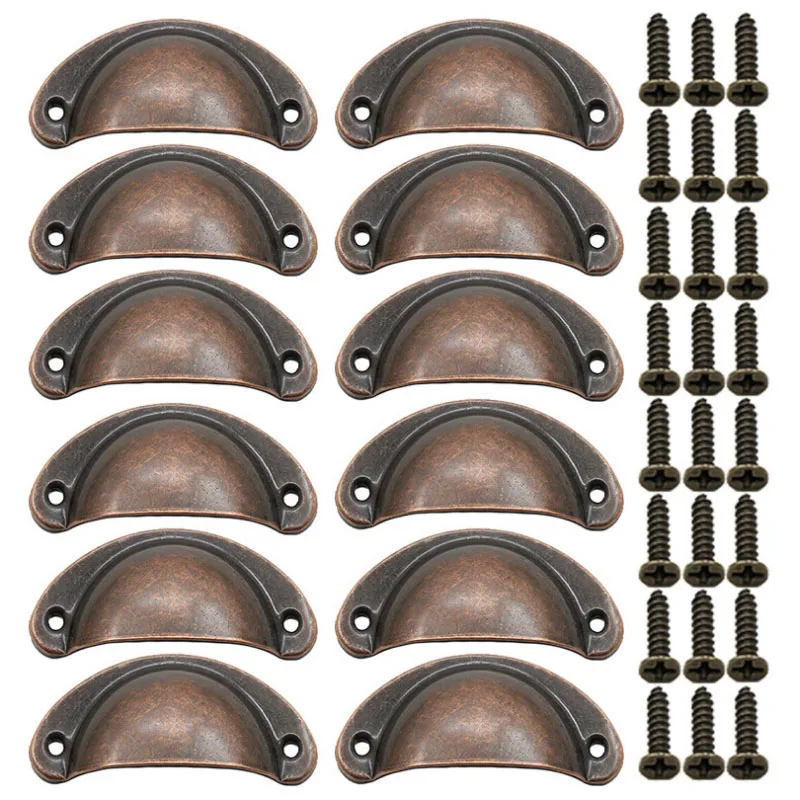 Economical Home Desk Drawer Handle and Knobs Antique Copper Rustic Cast Iron Cup Pull Handle Black Flat Drawer Handles