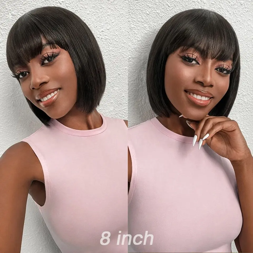 Wholesale Bob Wigs With Bangs Cheap Raw Brazilian Human Hair Short Bob ...