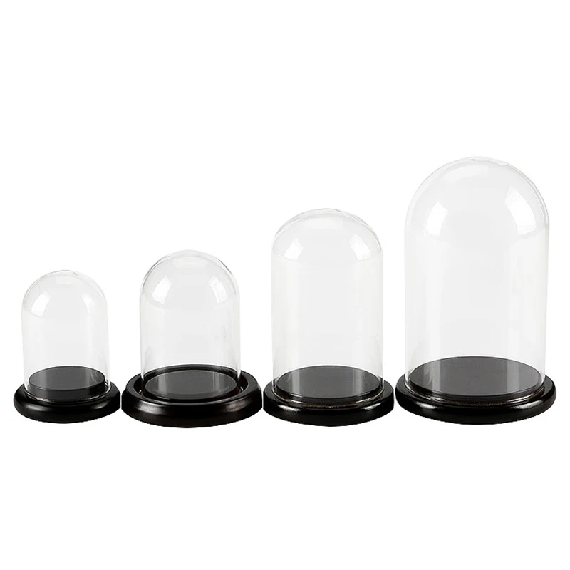 OEM Factory Wholesale Glass Cloche Bell Jar Custom Large Small Bell Glass Cloche Clear Glass Dome Wood Base