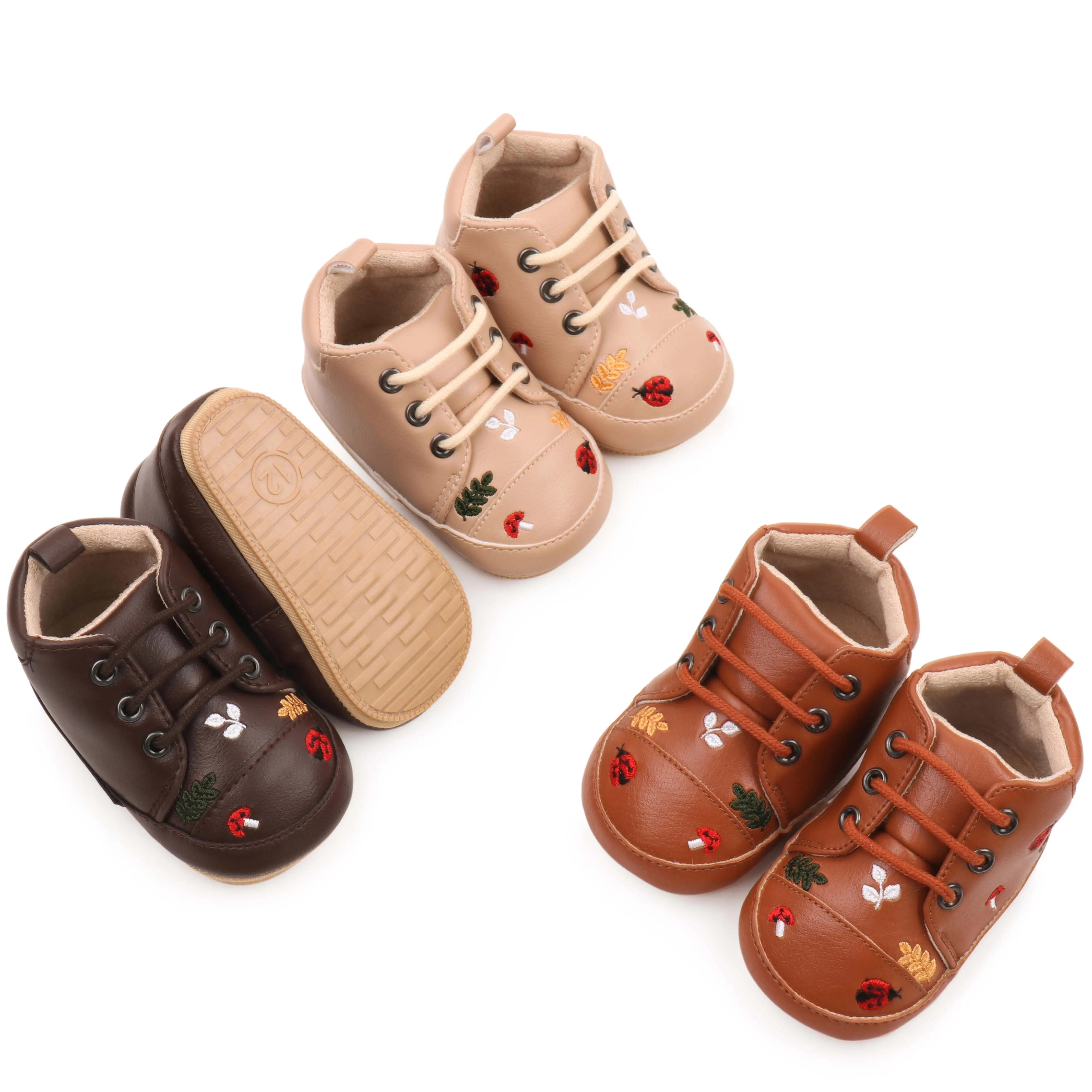 Spring and Autumn Pu Leather Cartoon Embroidered Baby High Top Front Elastic Casual Toddler Shoes factory