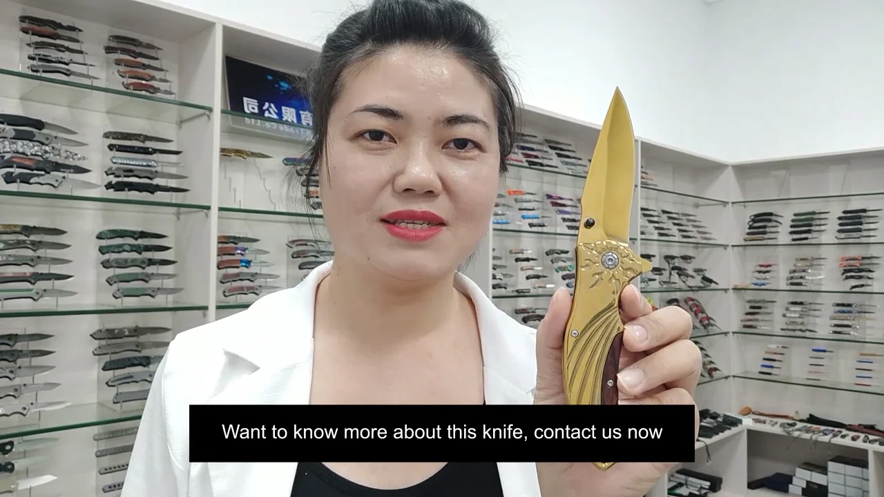 Alibabas In Spanish Italiano Gold Titaniums Stainless Steel Blade Handmade Survival Camping