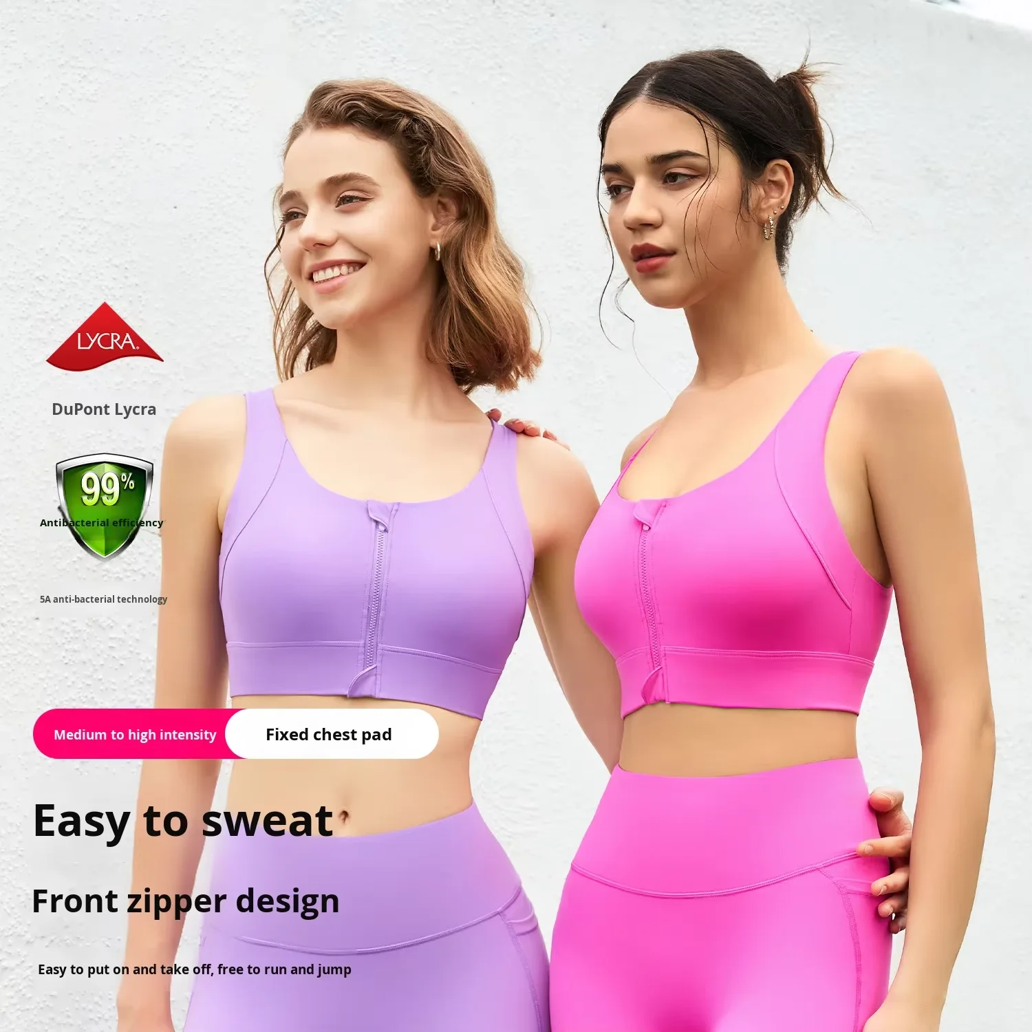 For Summer Front Zipper Seamless Breathable Quick Dry Sports Bra High-Strength Shockproo