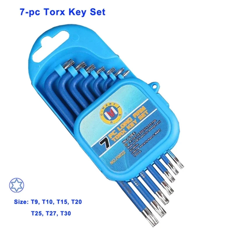 C-Mart  7pcs Hand Tools T9-T30 Wrench Internal Hexagonal Wrenches CR-V 6 Stars Key L Type Torx Key Set Wrench
