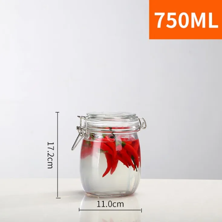 Transparent Buckle Glass Jar for Kitchen Food Storage for Kimchi and Other Preserves