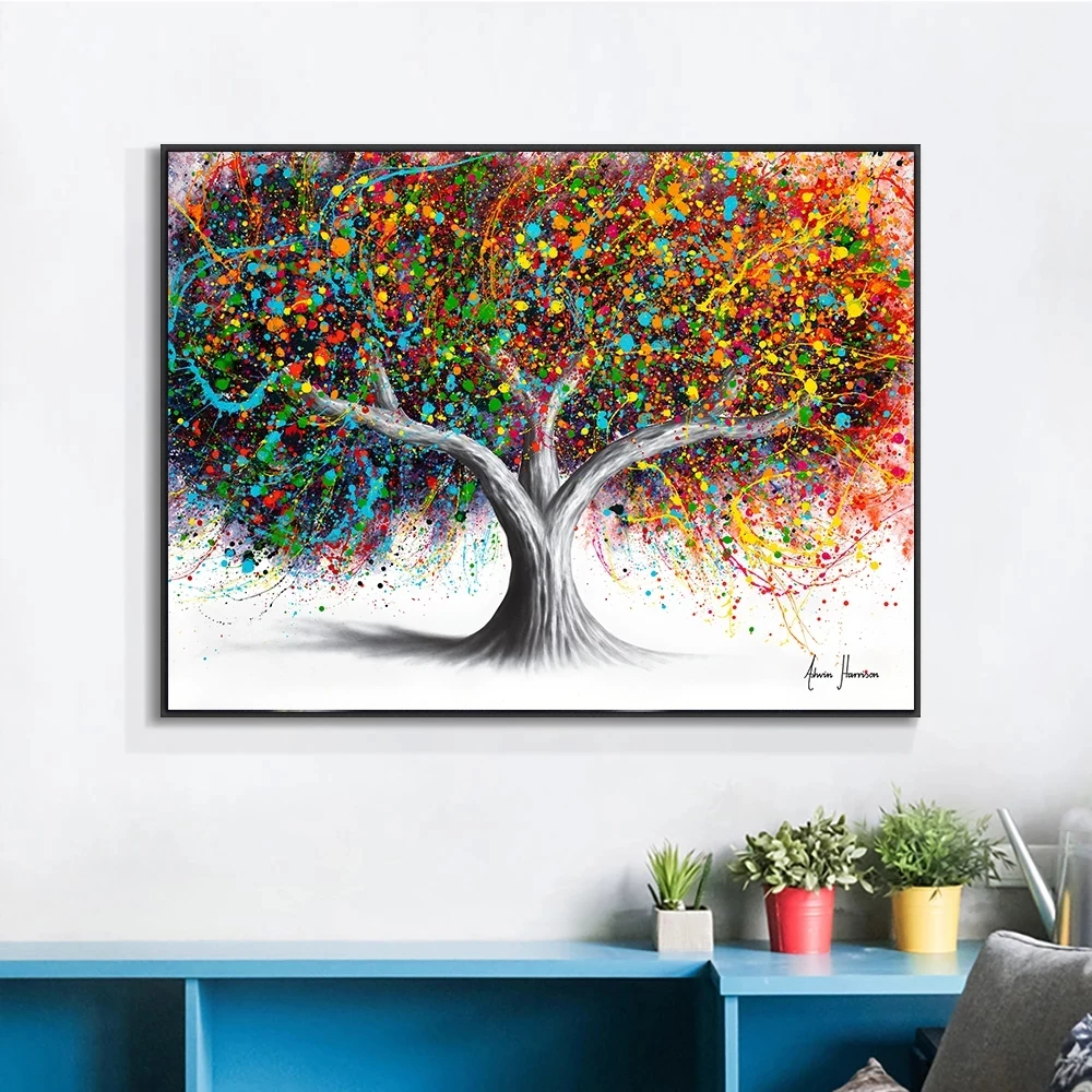 Living Room Home Decor Colorful Tree Aesthetic  Modern Abstract Tree Poster Picture  Abstract Art Print Tree Canvas Painting