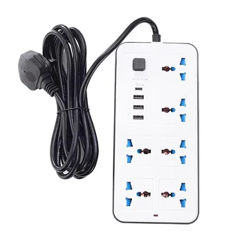 Power Multi Tap Universal Plug EU US UK Outlet Power Strip with 1.8m Extension Cord AC Type C USB Port Charge Electrical Socket