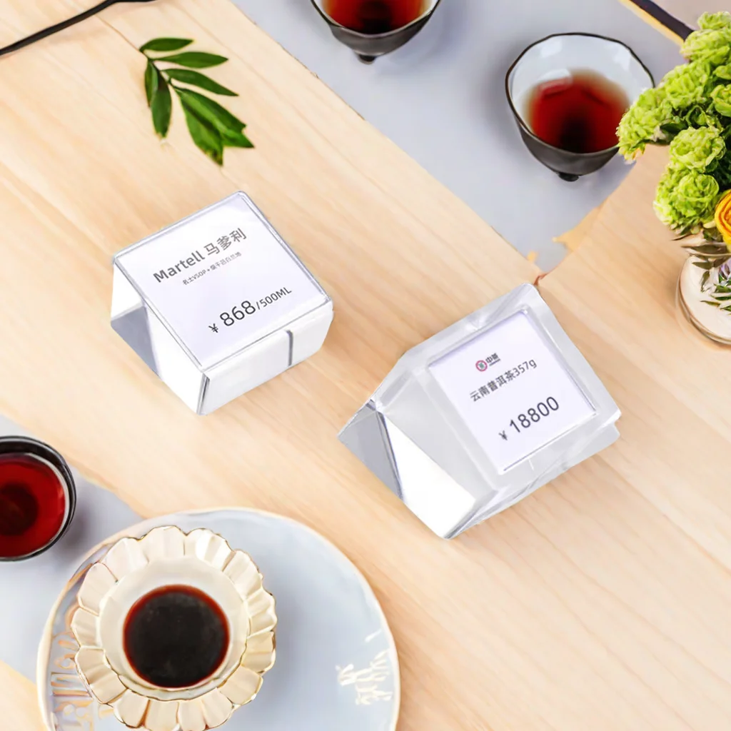 Custom Mini   Square Clear Tabletop Name Sign Stand Price Label Small Acrylic Sign Holder for Bakery Jewelry Cafe