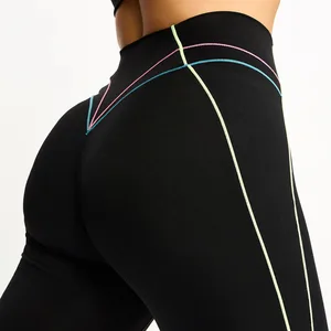 Custom Solid Spandex/Nylon High Waist Yoga Pants Breathable Four-Way Stretch Quick Dry Women Elastic Waist Pocket Full Leggings