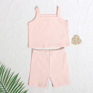 Wholesale Made in China Child Clothes Summer Sleeveless Tops and Elastic Waistband Short Pants Kid Girls Clothing Sets