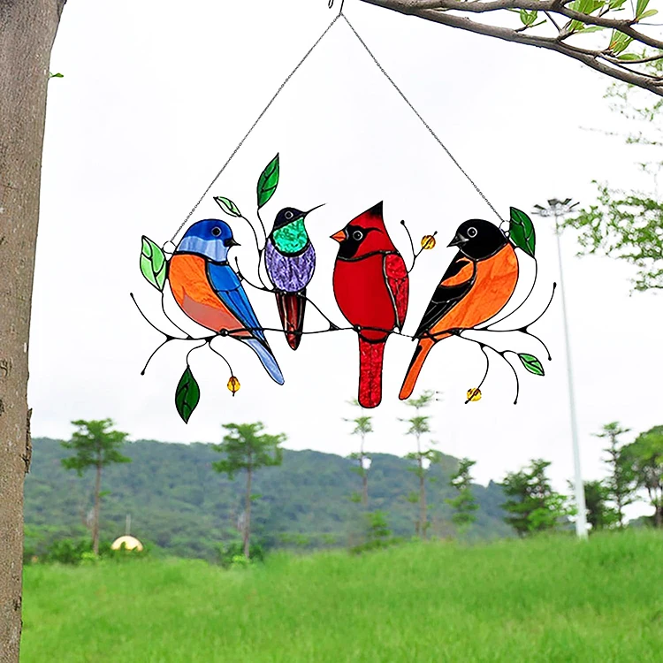 Stained Glass Panels Bird Window Panel Stained Glass Hanging Panel ...