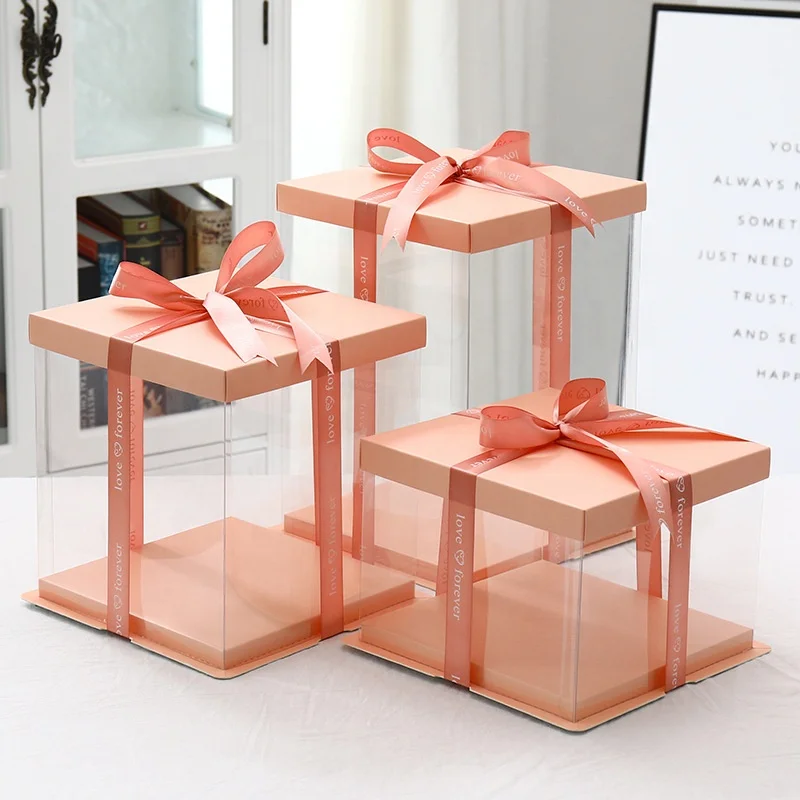 Tondo PET Transparent Cake Box Birthday Wedding Christmas Party High Square Cake Packaging Box
