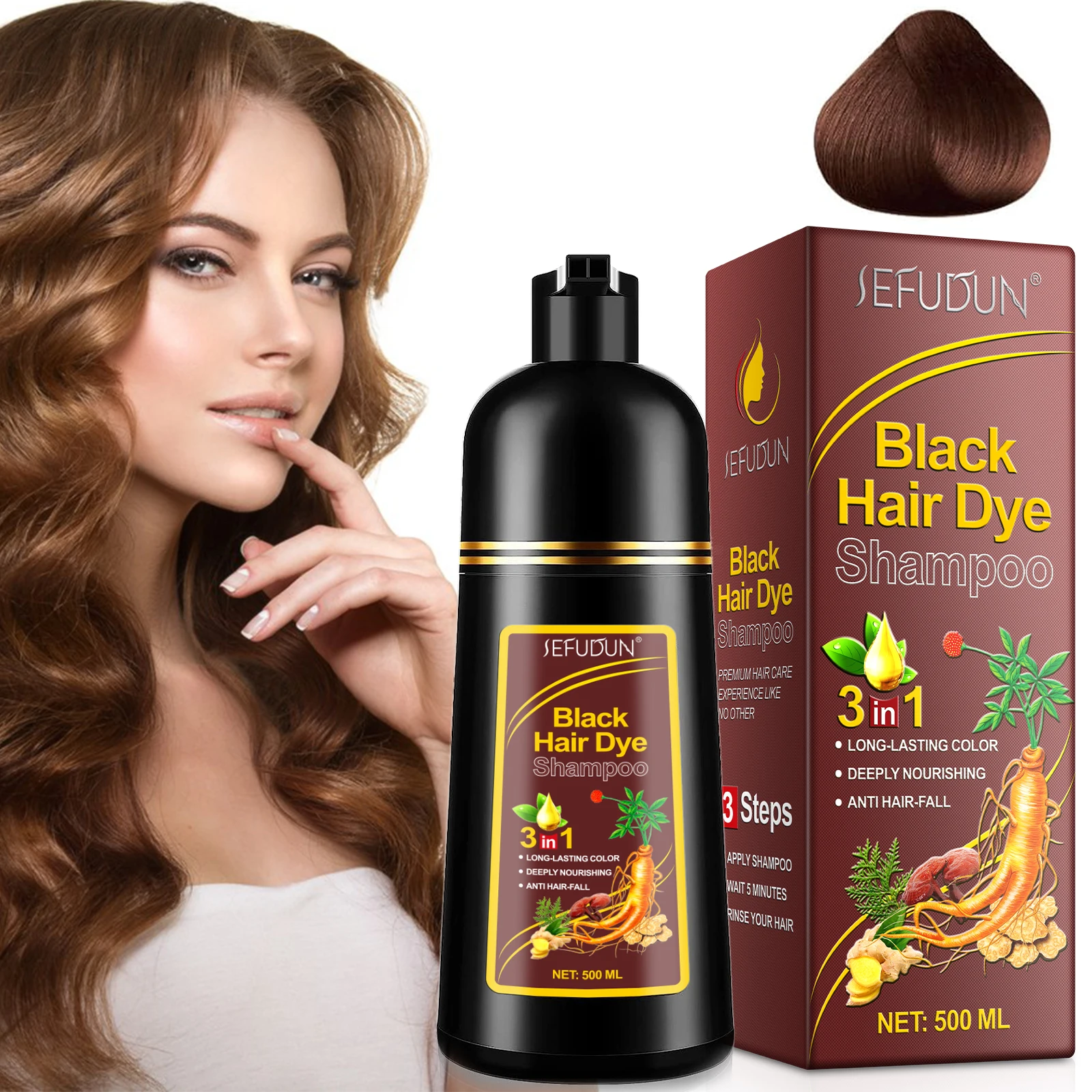 Wholesale Natural Organic Herbal Instant Hair Coloring Shampoo Bulk 3 In 1 Black Hair Dye 