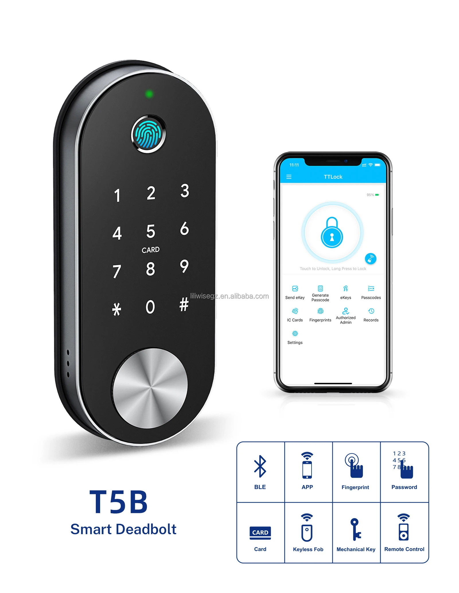 Liliwise Smart Door Lock with 6V Battery 35~55mm Door Thickness and 200 Fingerprint Capacity Auto Deadbolt Electronic Door Lock 3