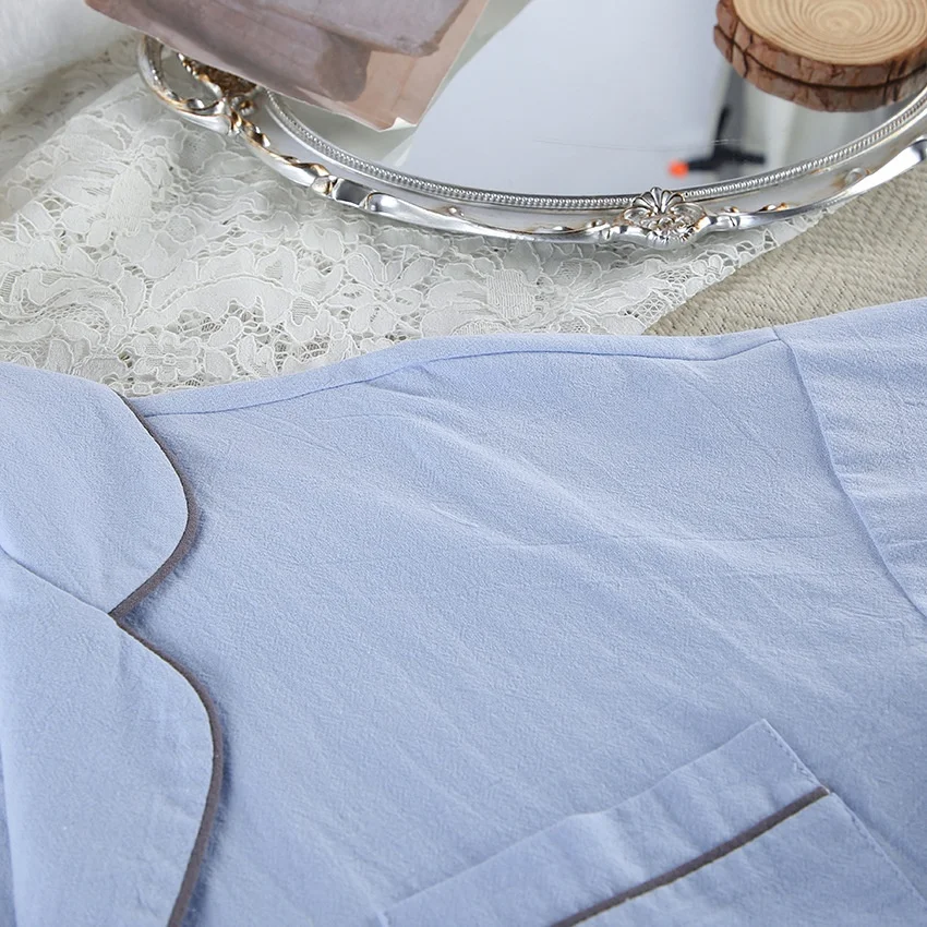 Women Cotton Pajama Set Long Sleeve Turn Down Collar Shorts Sleepwear Custom Embroidery Loungewear — detail