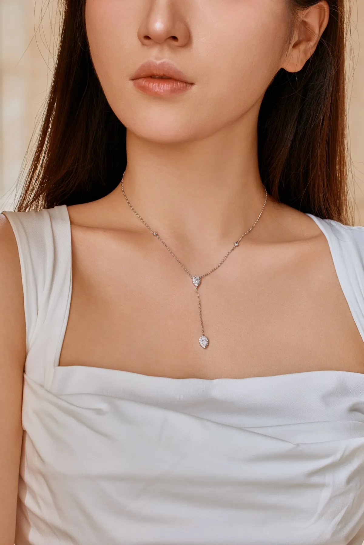 KAKODIY 18K Gold Plated 925 Sterling Silver Y Shape Necklace Marquise Pear Shape Zircon Zirconia Pendant Women's Charm Necklace detail 3
