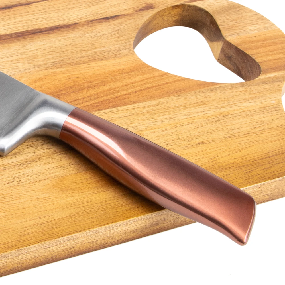 
 Rose-Gold Plated Stainless Steel Hollow Handle Kitchen Knives Set 5 Piece with Acrylic Knife Stand  