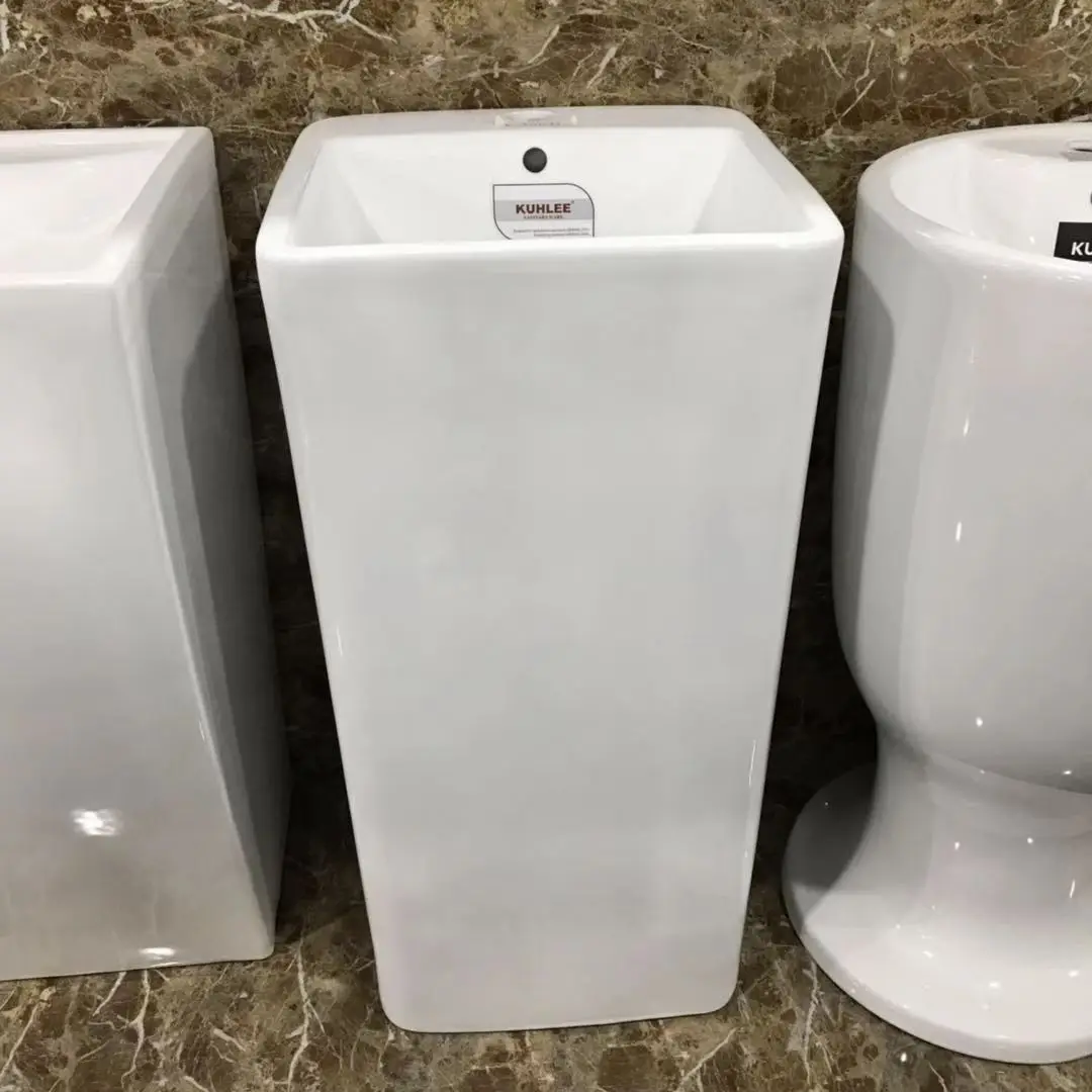High Standard Reliable Square Shape Ceramic One Piece Hand Wash Pedestal Basin Sink
