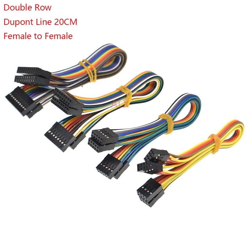 20cm double rangée dupont ligne dupont connecteur plug avec câble de  cavalier 2.54mm 2*2/3/4/5/6/7/8/9/10 pin p femelle à femelle