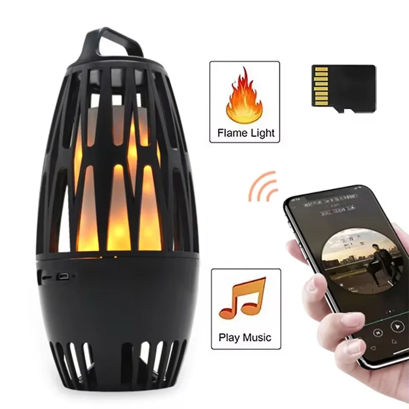 Custom ST2580 LED Flame Dancing Camping Light Outdoor Portable Handheld Music Audio Players TF Card Wireless bluetooth Speaker