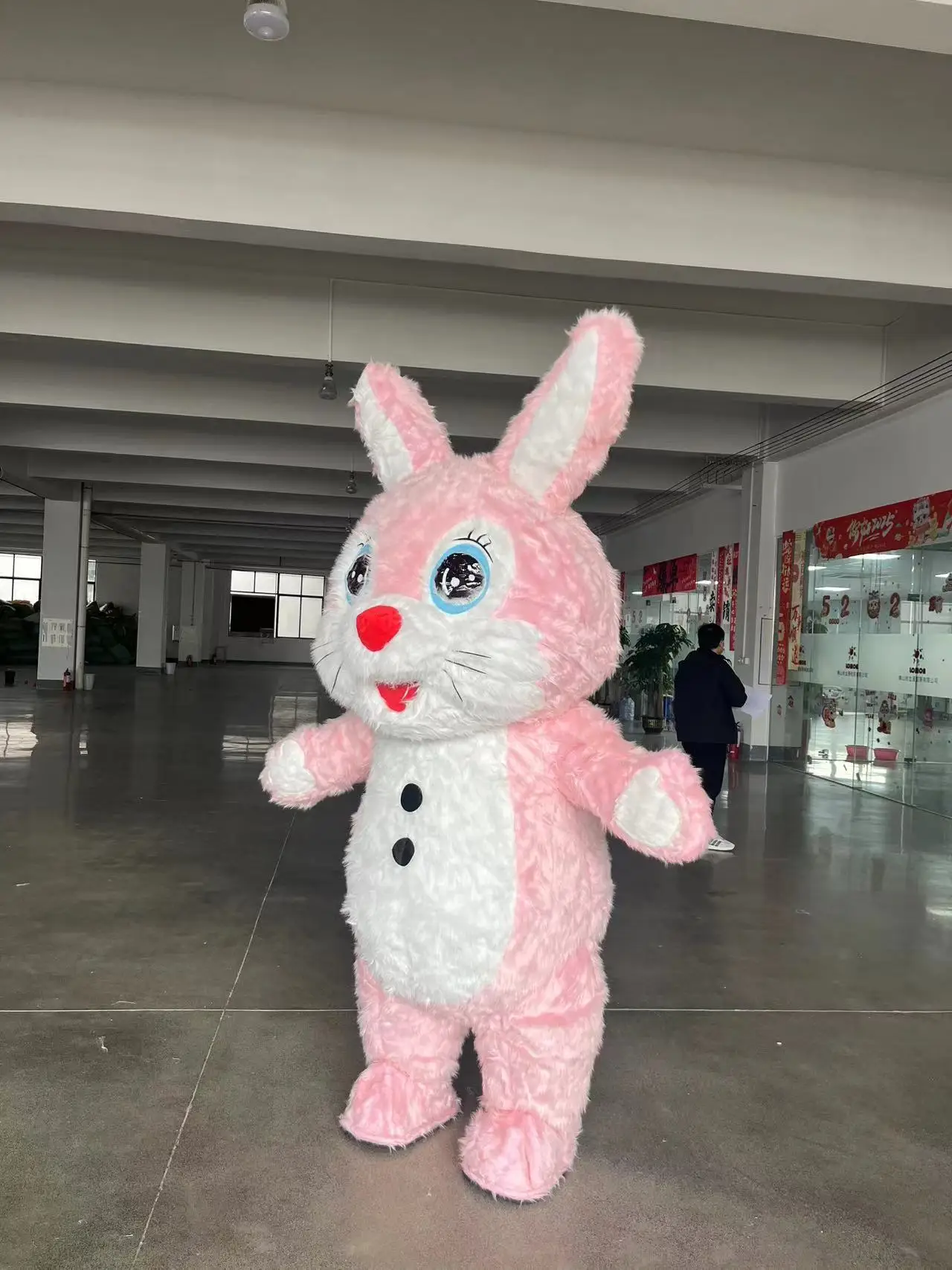 Custom Cute Easter pink Bunny Plush Animal Mascot Costume Inflatable Cartoon Short Ear Rabbit Mascot Costume for Adult
