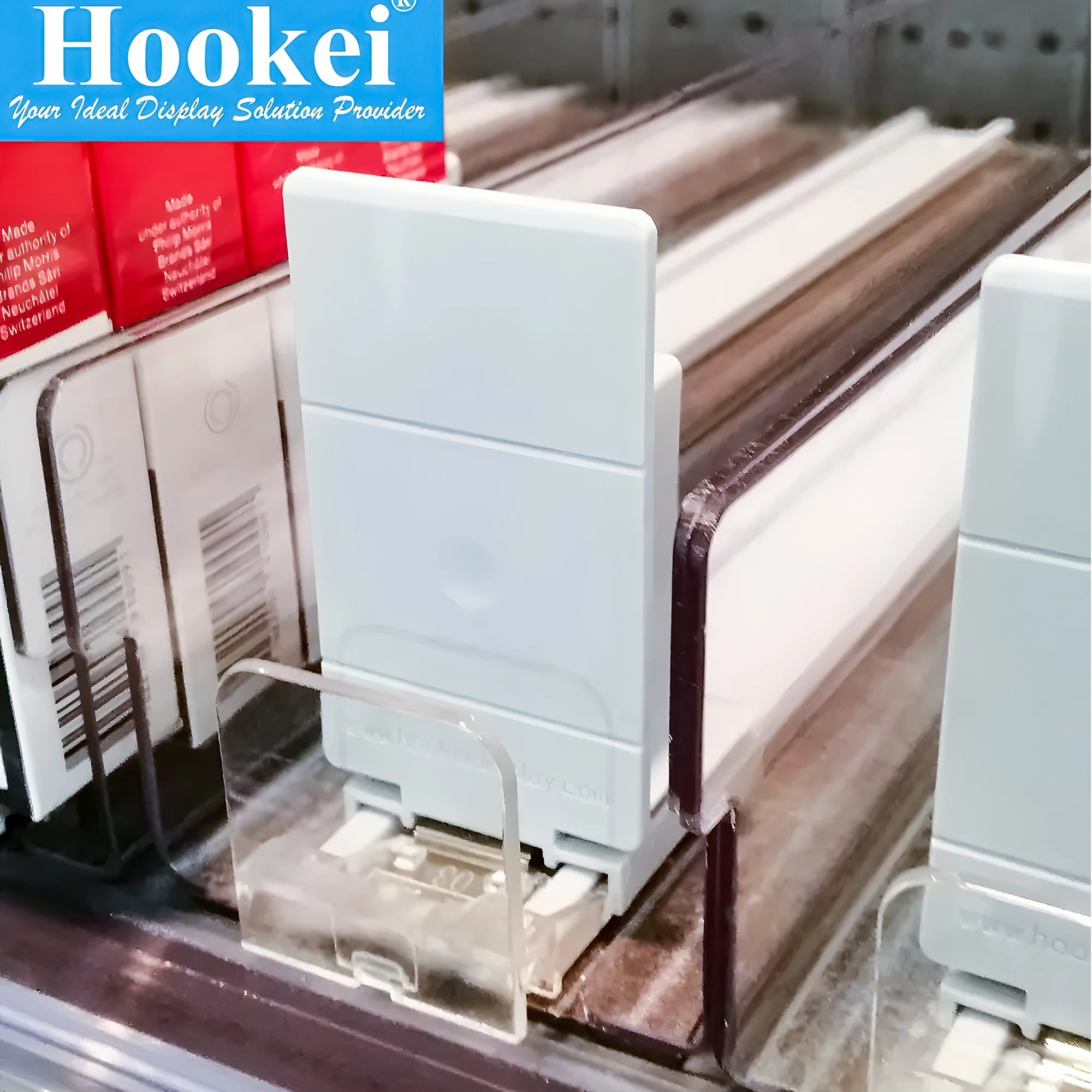 Gravity Roller Shelf Fridge Spring Loaded Retail Displays Product Divider Bottle Shelf Pusher for Vending Machine