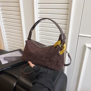 Vintage Fashion Women Top-handle Bags Faux Suede Pure Color Shoulder Hobo Bag Big Capacity Commute Crossbody Messenger Tote Bags