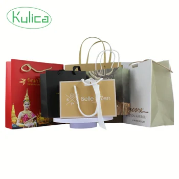 KULICA Custom Kraft Brown Paper Bags With Your Own Logo Ribbon Luxury Paper Shopping Bag