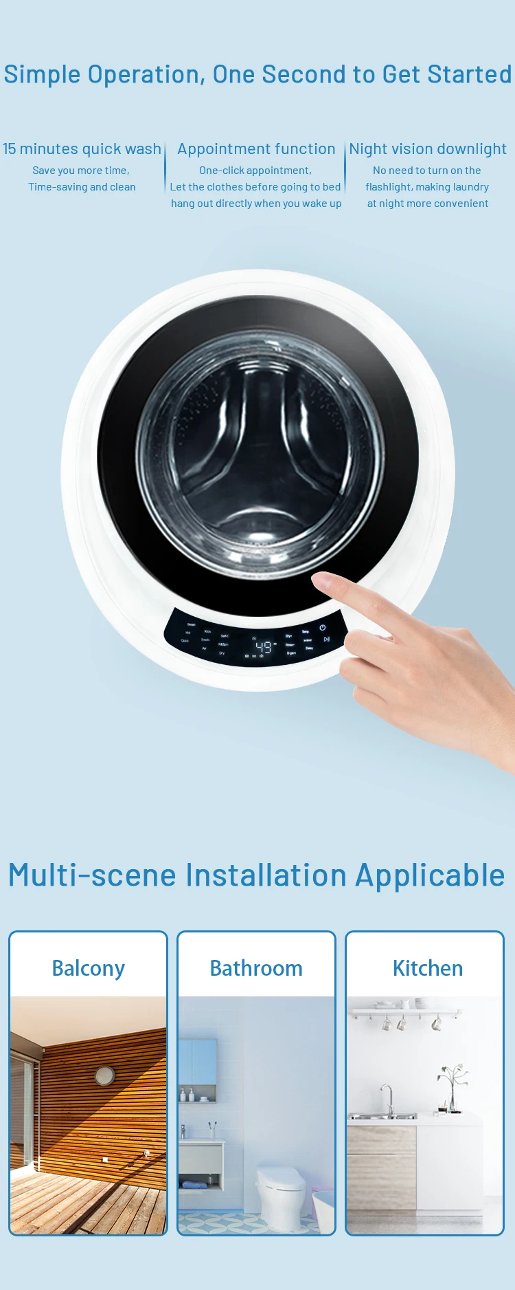 3kg Mini Wall Mounted Automatic Front Loading Washing Machine With Dry
