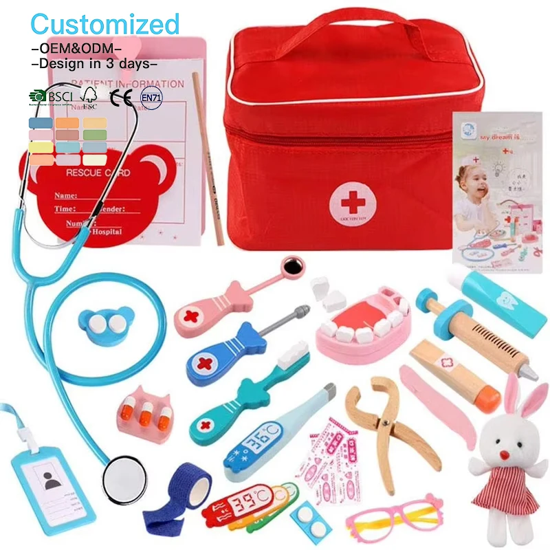 EDULAND OEM ODM Kids Doctor Play Set Wooden Material Eco-friendly Age 12m+ Best Seller