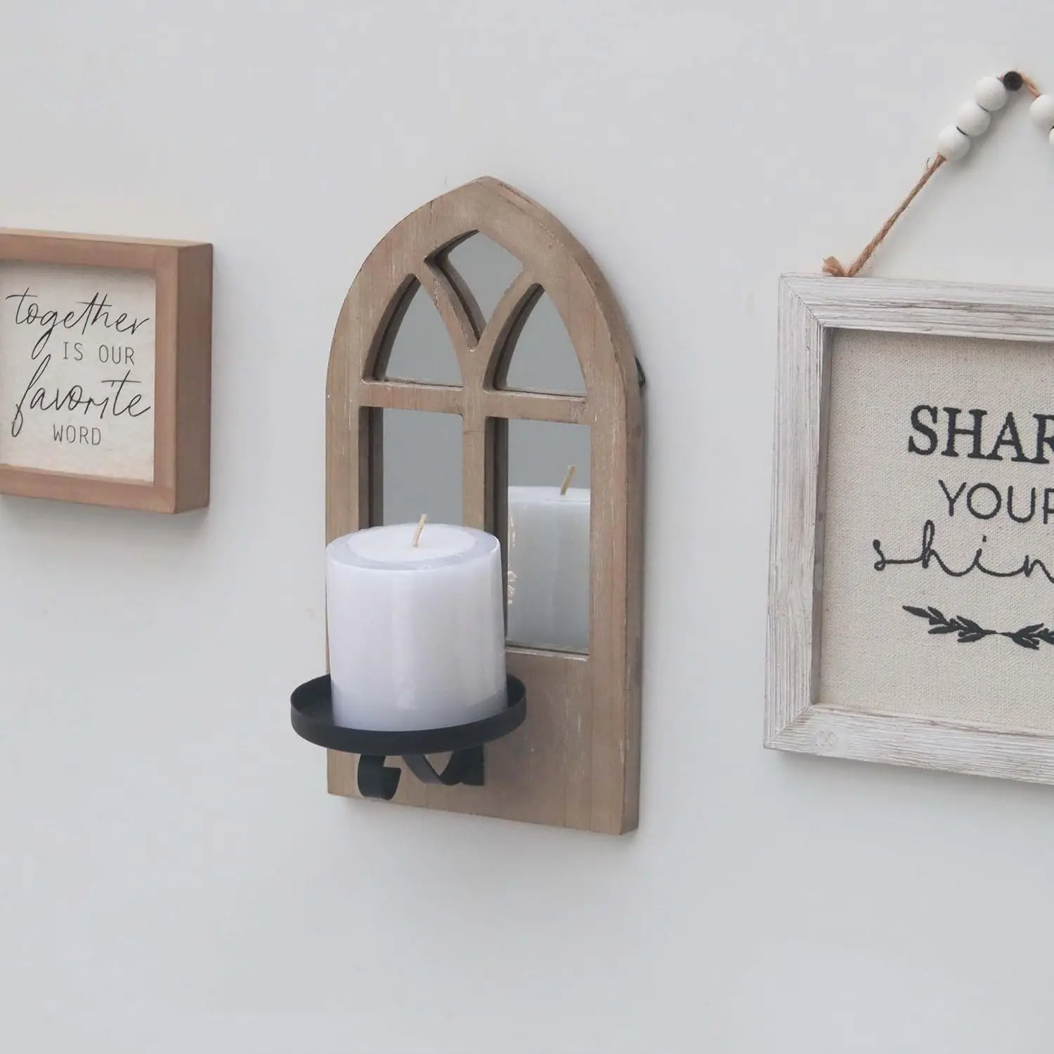 Set of 2 Candle Sconces Wall Decor,Farmhouse Wall Art Floating Mirror Sconces,Fits 3x3 Inch Candle