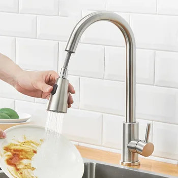 Multi Colors 304 Stainless Steel Pull Down Kitchen Sink Faucet Hot and Cold Mix Tap With Pull Out Sprayer