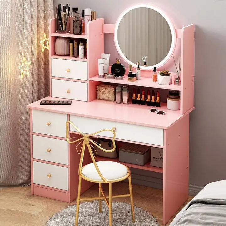 2024 Economical Small Household Storage Makeup Vanity Table Set  Light Mirror Makeup Dressing Table