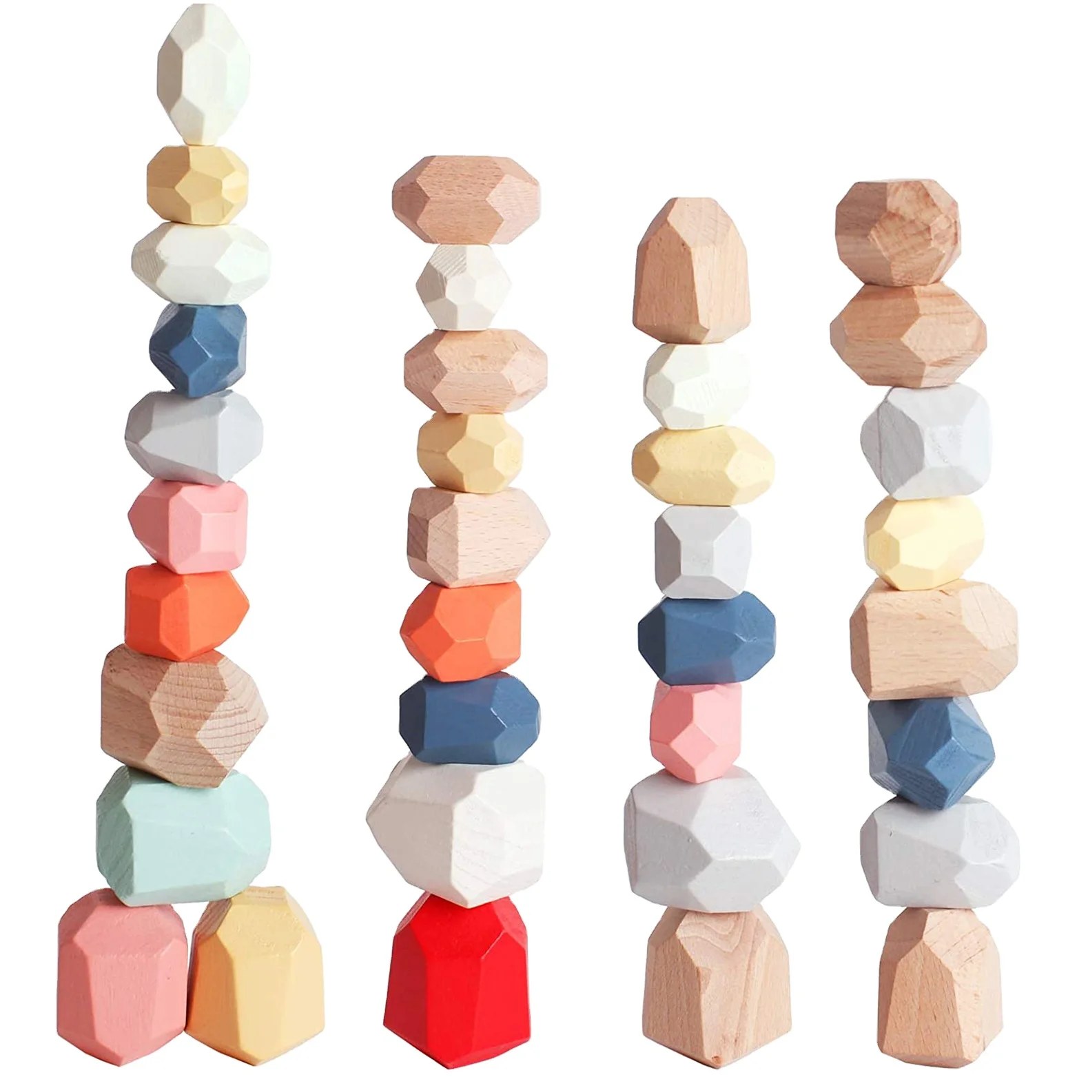 36pcs  Sorting Rocks Rainbow Stone Set Montessori Wooden Learning Toys for Kids Packed in Colour Box