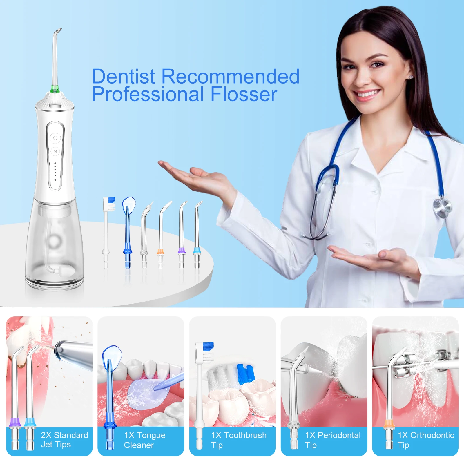 H2ofloss Smart Cordless Electric Ultrasonic Ipx7 Waterproof Dental Oral ...