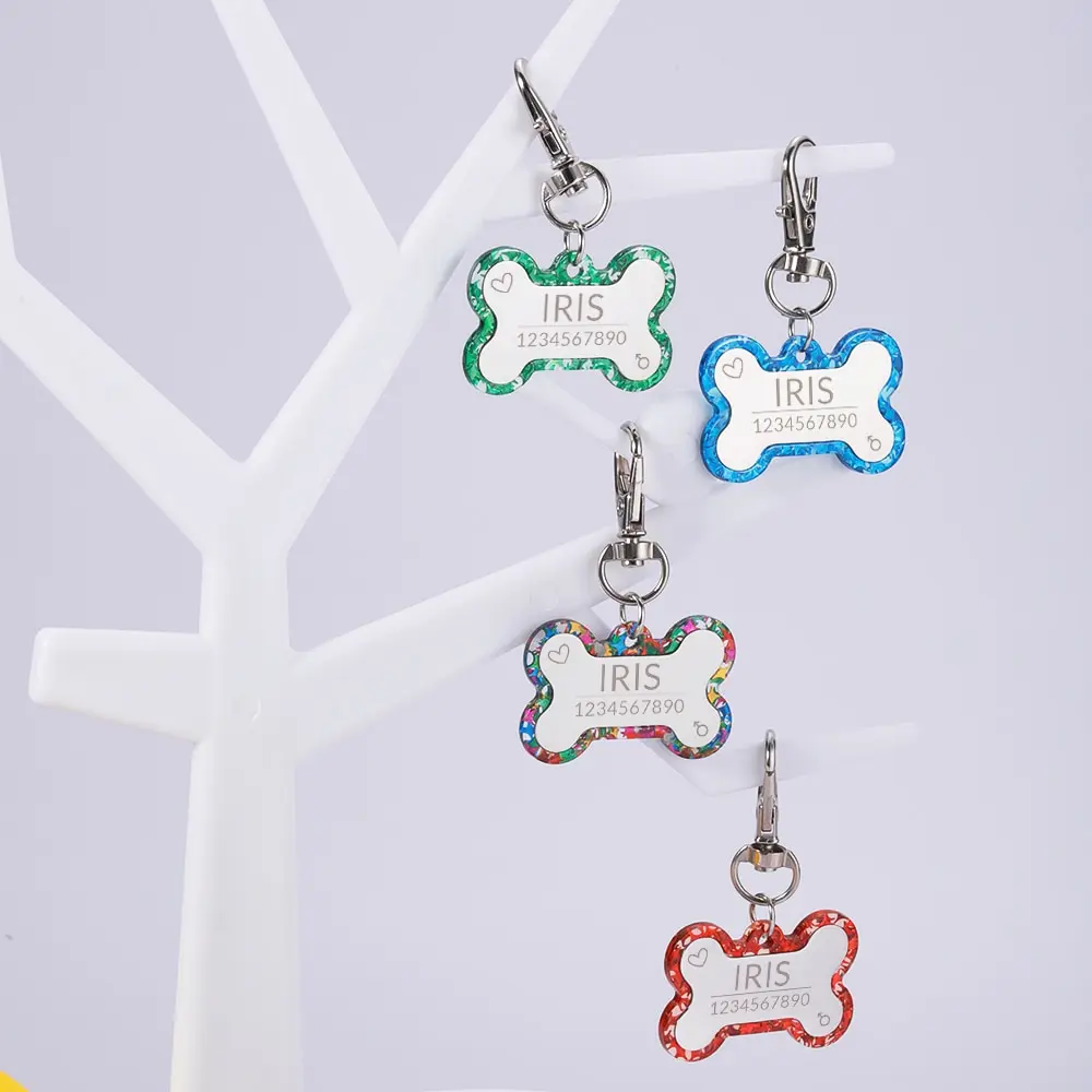 Акриловая идентификационная бирка для домашних животных, персонализированный яркий ошейник для собак и кошек, аксессуары для домашних животных, бирка с именем бесплатно, индивидуальные идентификационные бирки для домашних животных