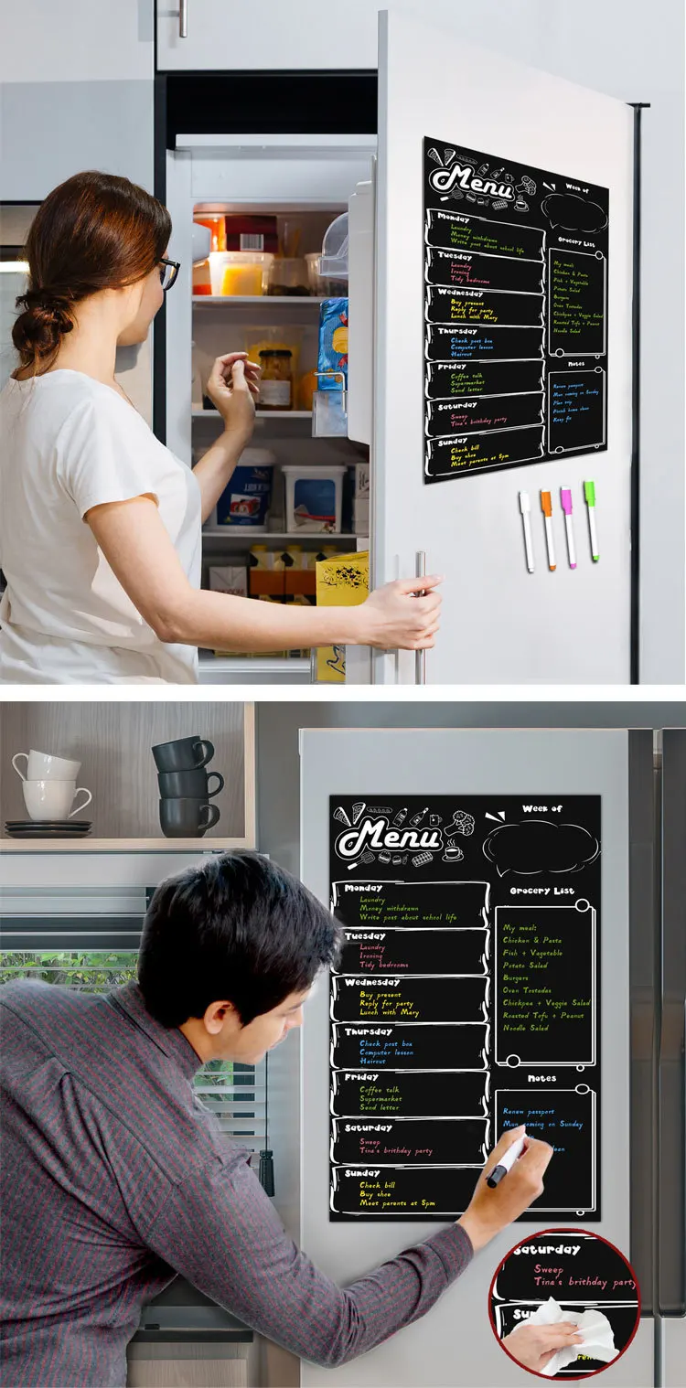 Magnetic Refrigerator Whiteboard Weekly Menu Meal Planner Grocery Shopping List Dry Erase Board for Kitchen Fridge Magnet