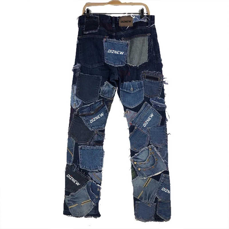 DiZNEW 2023 New Fashion Custom Wholesale Denim Fabric Patchwork Man Clothes Jeans For Men details