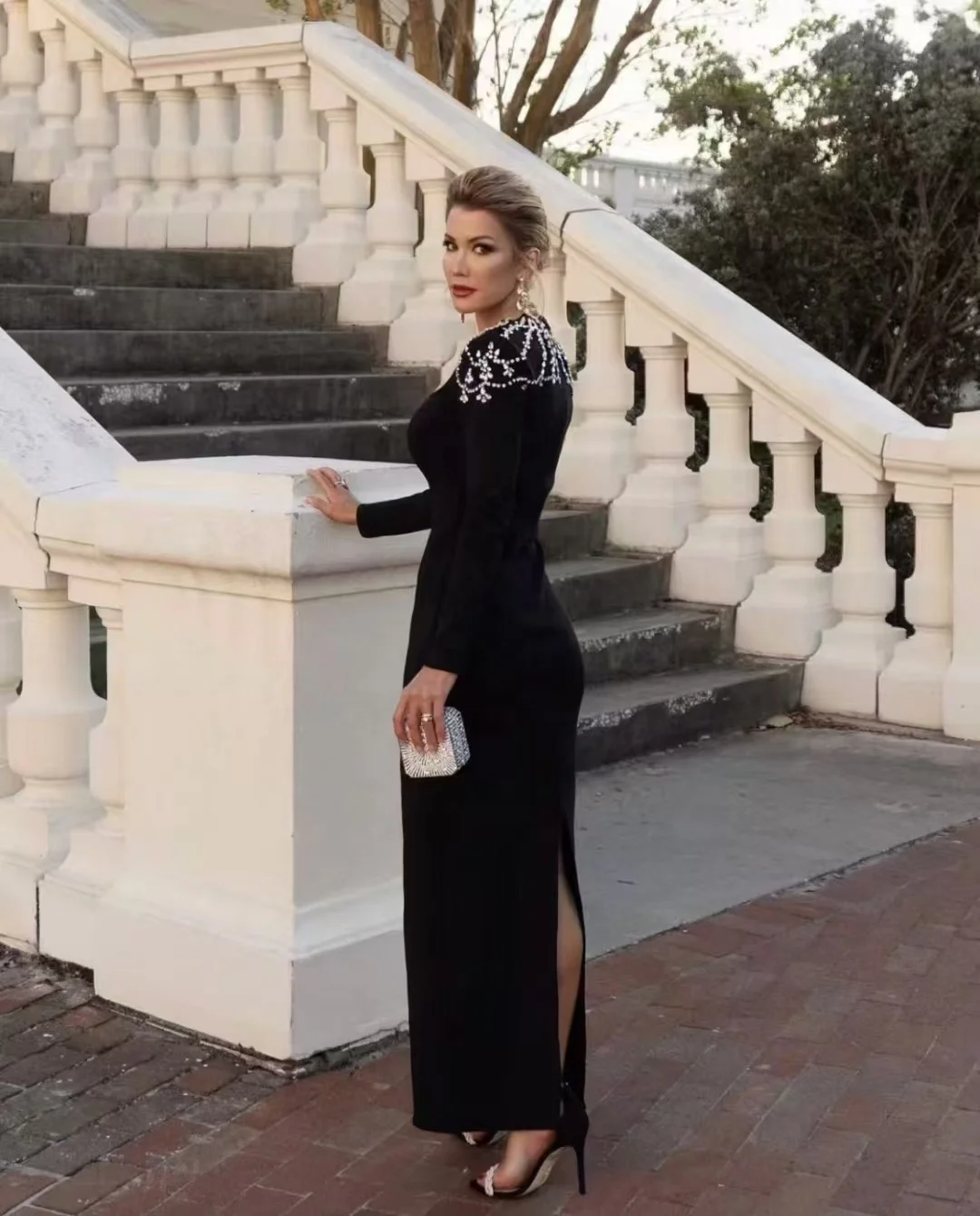 Winter New Luxury Diamond Tight Long Sleeve Dress for Women