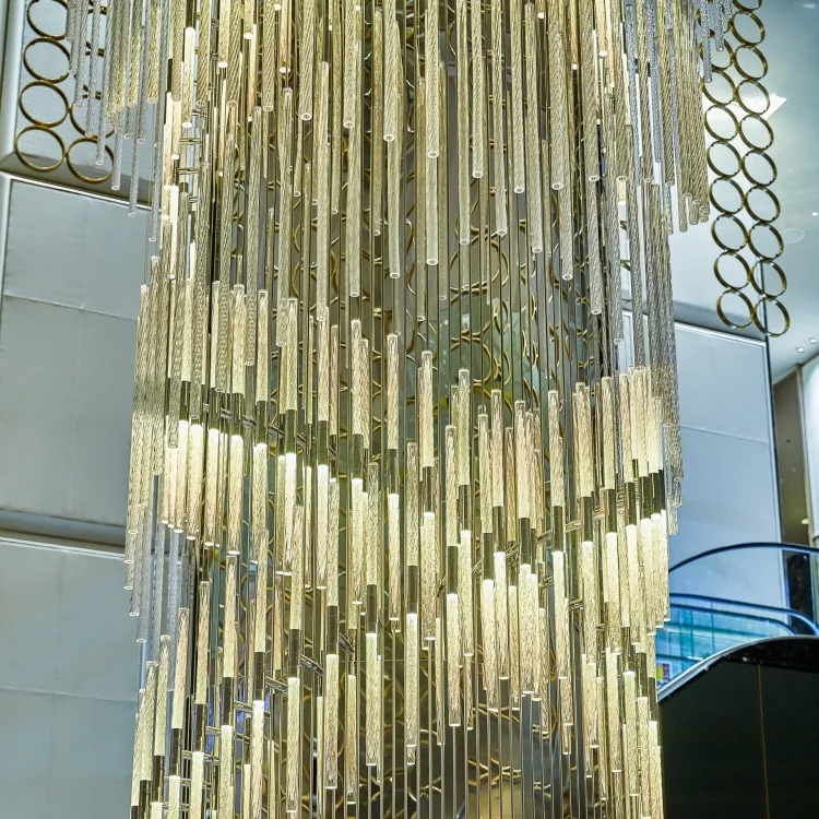 New Launch Color Glass Tube Style Staircase Pendant&Hanging Light for Commercial Mall Custom Decorative Lamp Suspension Solution