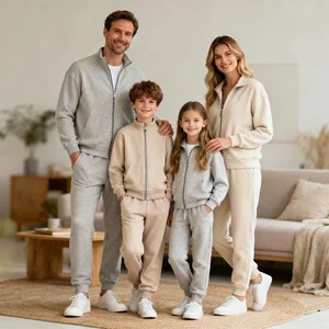 Custom Children Family Matching Tracksuit Performance Look Full-Zip Regular Fit Cotton Spandex Blend Loungewear Jogger Pants Set