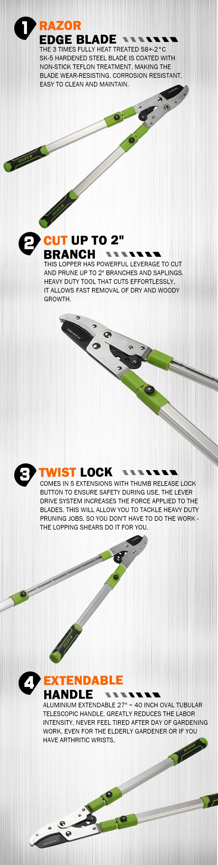 Kseibi High Quality Aluminum Telescoping Lopper For Heavyduty Use