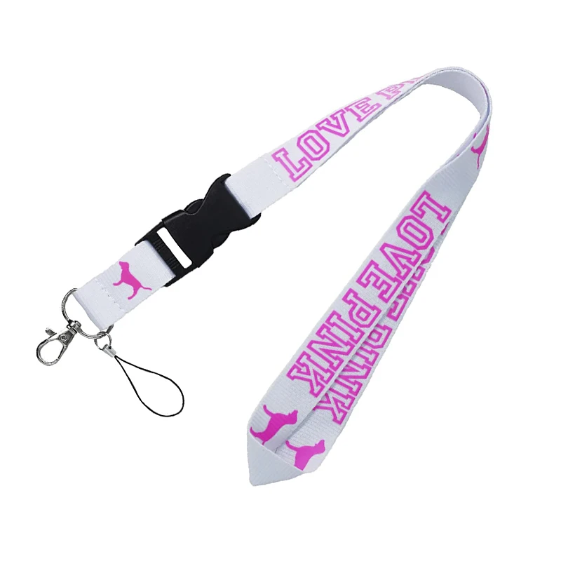 Flat Silk Screen Printing Love Pink Design Nylon Breakaway Lanyards ...