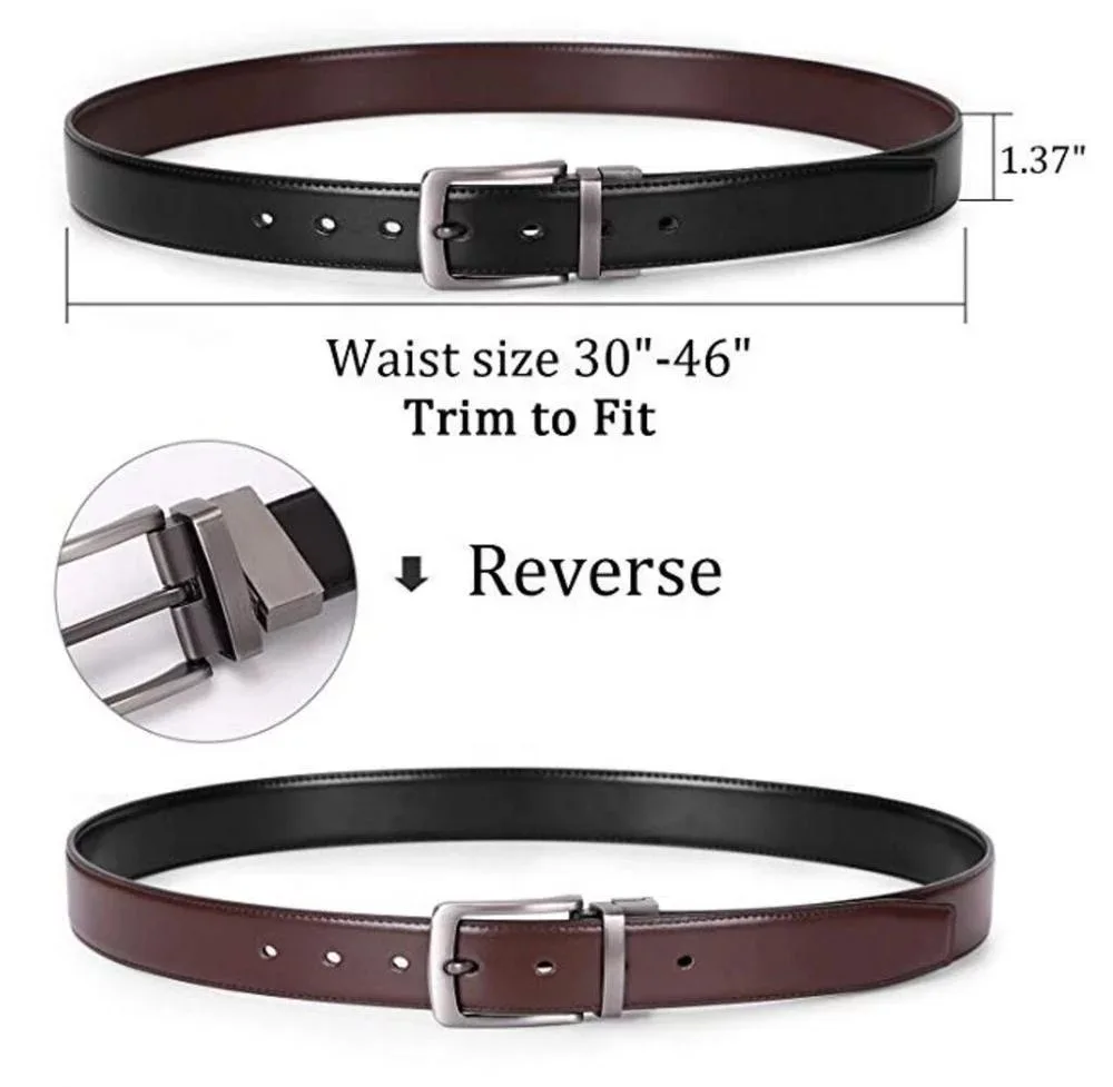 Manufacturer Wholesale Fashion Genuine Leather Reversible Buckle Belt Black Brown Rotate Buckle Double Sided Gents Belts Men