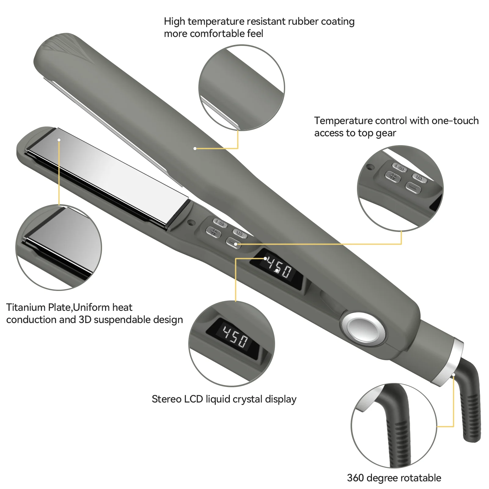 Professional Titanium Flat Iron Ptc Heating Hair Straightener Plates