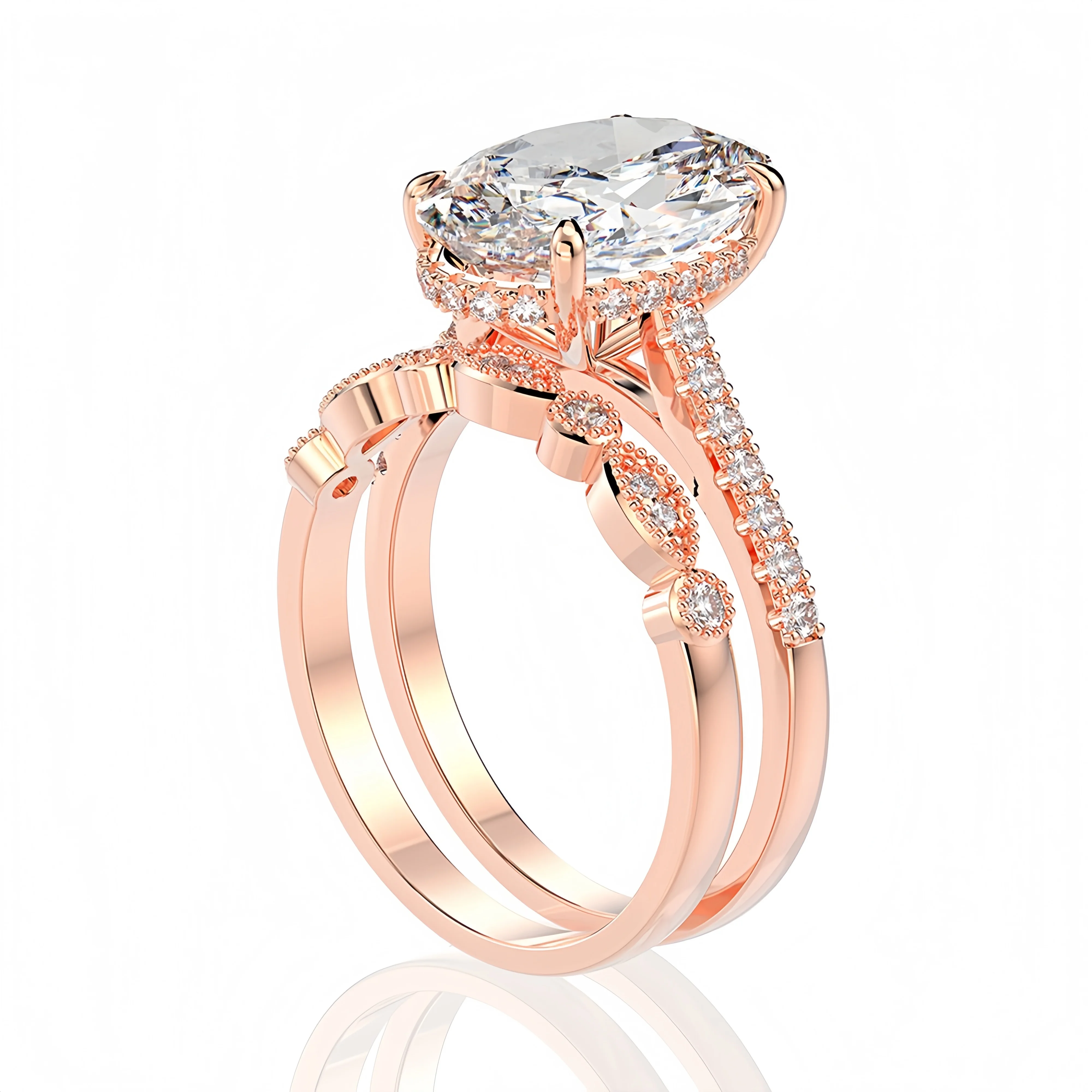 MUSHAN Jewelry Factory Oval Cut High Carbon Diamond 925 Sterling Silver Stackable Rings Engagement Wedding Bands Fine Ring Set