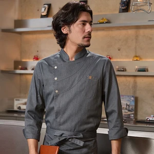 ChuYibang High-End Black Long Sleeve Kitchen Suit for Men Baking Top Workwear for Western Restaurant & Bar for Cooking