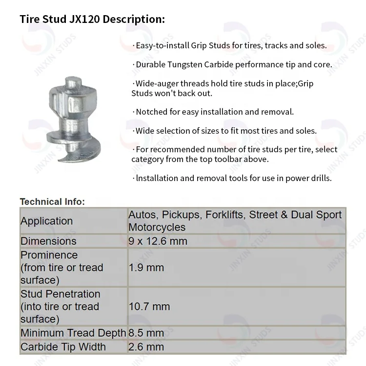 Wholesale JX120 Tungsten Carbide Screw Tire Studs Ice Spikes For Tyre