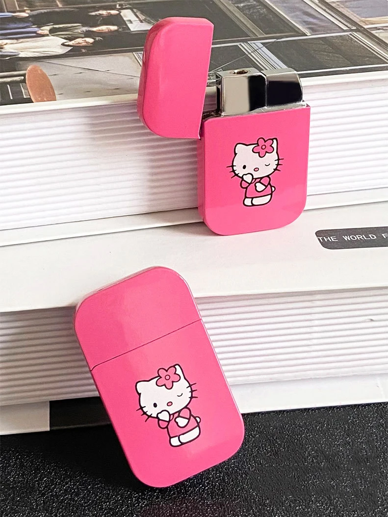 Pink Metal Cute Hello Kitty Cat Lady Lighter Girls Gift Inflatable