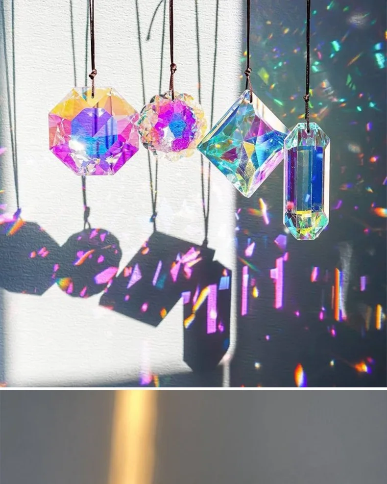 product wholesale colorful art decor crystal glass pendant octogon chakra crystal  sun catchers for  home garden decoration-3